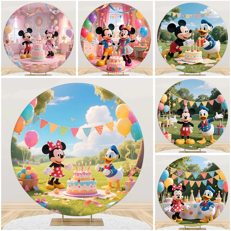

Disney Mickey Mouse Round Backdrop Cover for Kids 1st Birthday Party Celebration Baby Shower Photograph Background Wall Decor