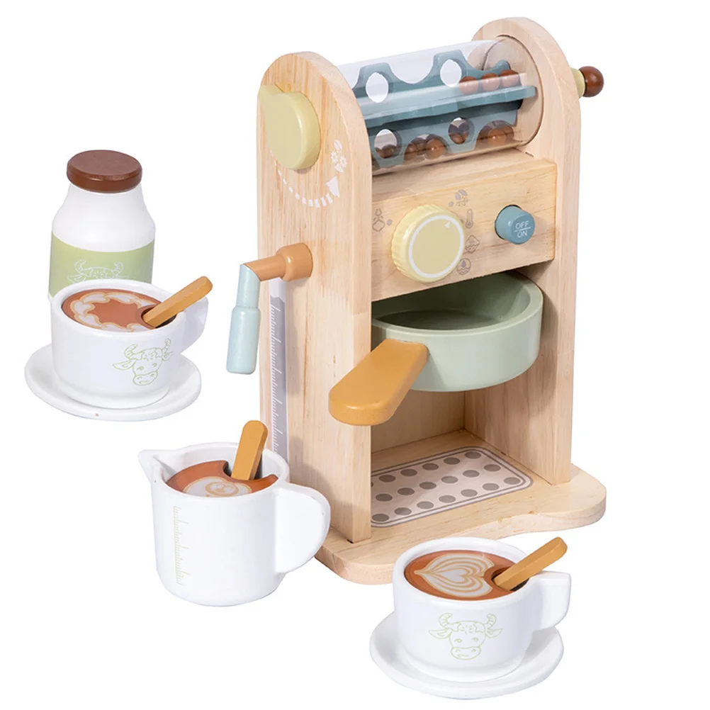 Wooden Coffee Maker Machine Playset Role Play Kitchen Coffee Machine Playset Toy Pretend Play Toys For Kids