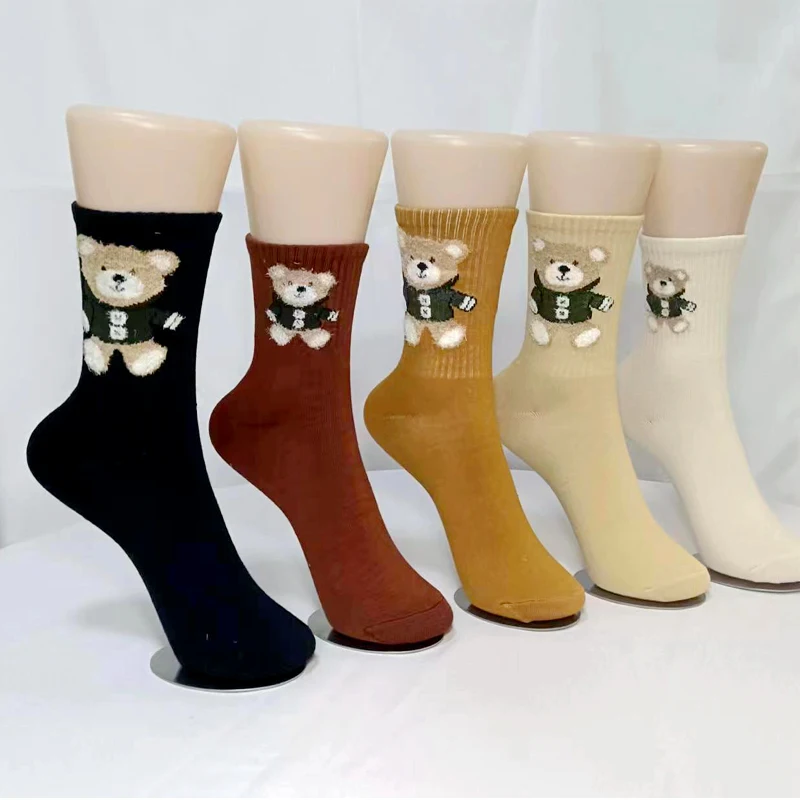 Japanese Korean Style Plush Bear Women's Socks Cute Spring and Autumn Trend Female Socks High Quality Salling