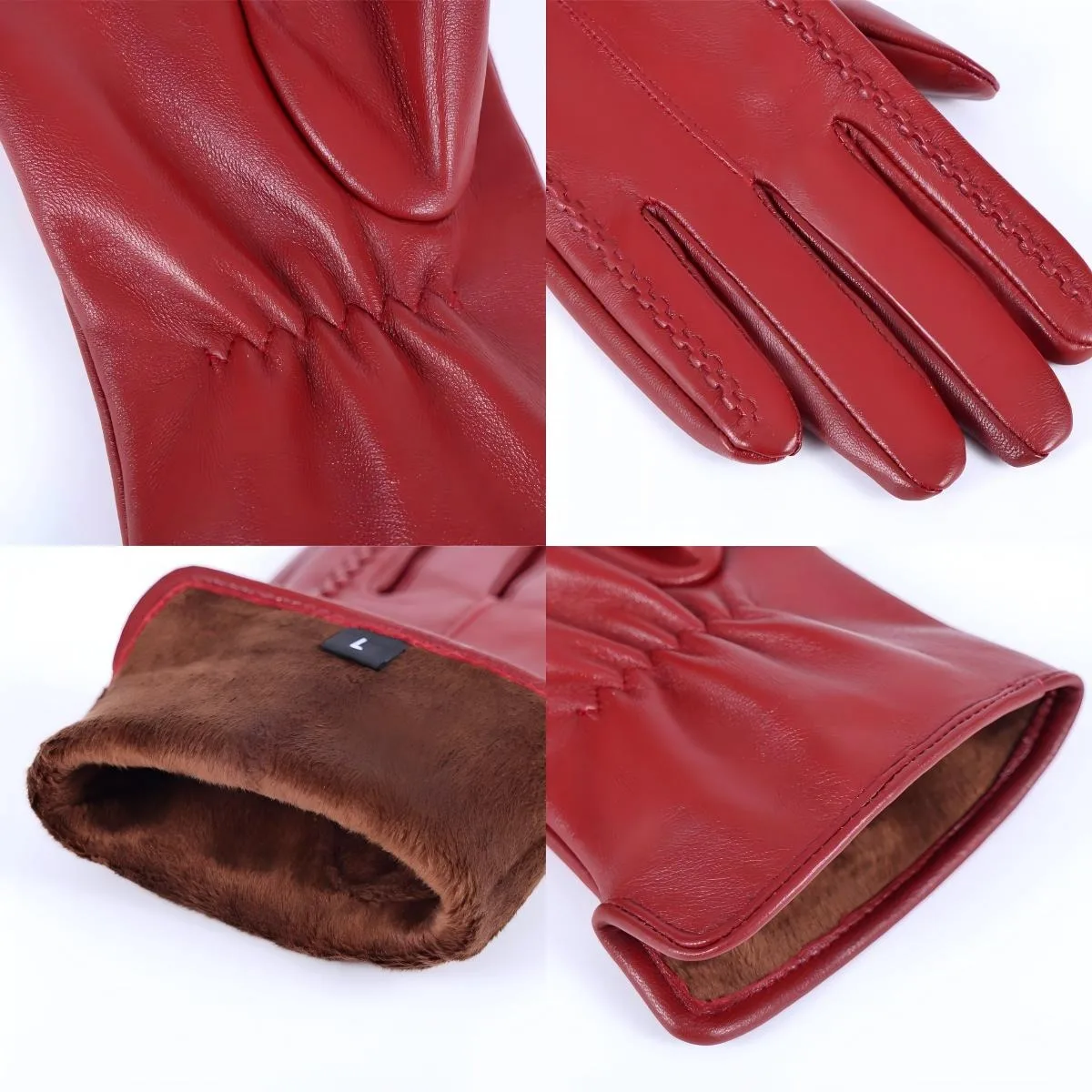 Guantes de piel de oveja para mujer, de buena calidad, cálidos, de terciopelo, cortos, finos, con pantalla táctil, Color de conducción, de cuero