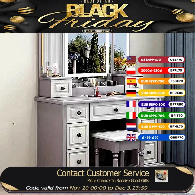 

Full Set Aesthetic Vanity Table Storage Modern Europa Luxury Makeup Dresser Light Mirror Beauty Schmink Tisch Bedroom Furniture