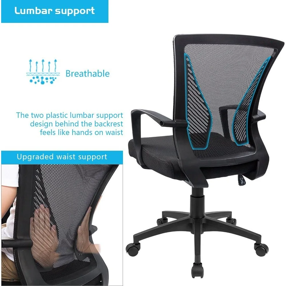 Silla de oficina giratoria con respaldo medio, silla de escritorio con soporte Lumbar, ergonómica, de malla, con reposabrazos