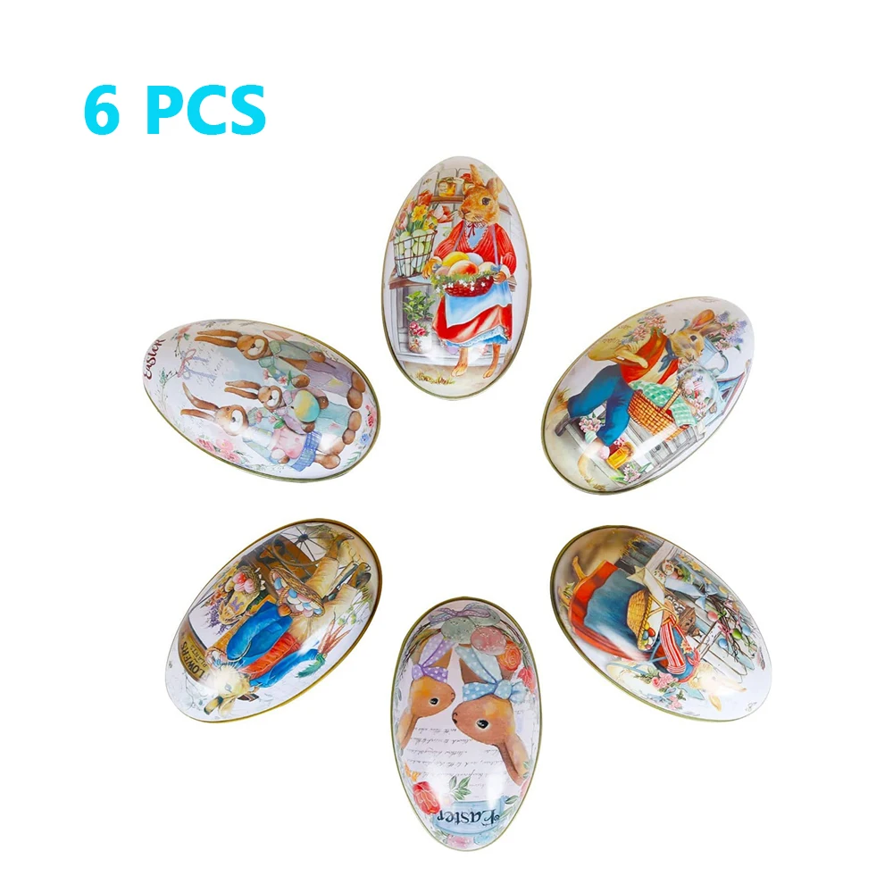 Assorted Metallic Easter Egg Container Different Design Wedding Supplies Painting Print Candy Packaging Box Tin Easter Day