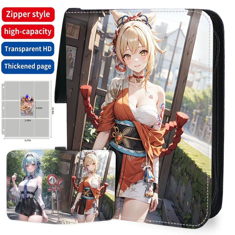 Genshin Impact Card Binder Book 9 Pocket Anime Cards Holder Album Collector with 50 inner Pages Zipper Hold Up to 900 Cards