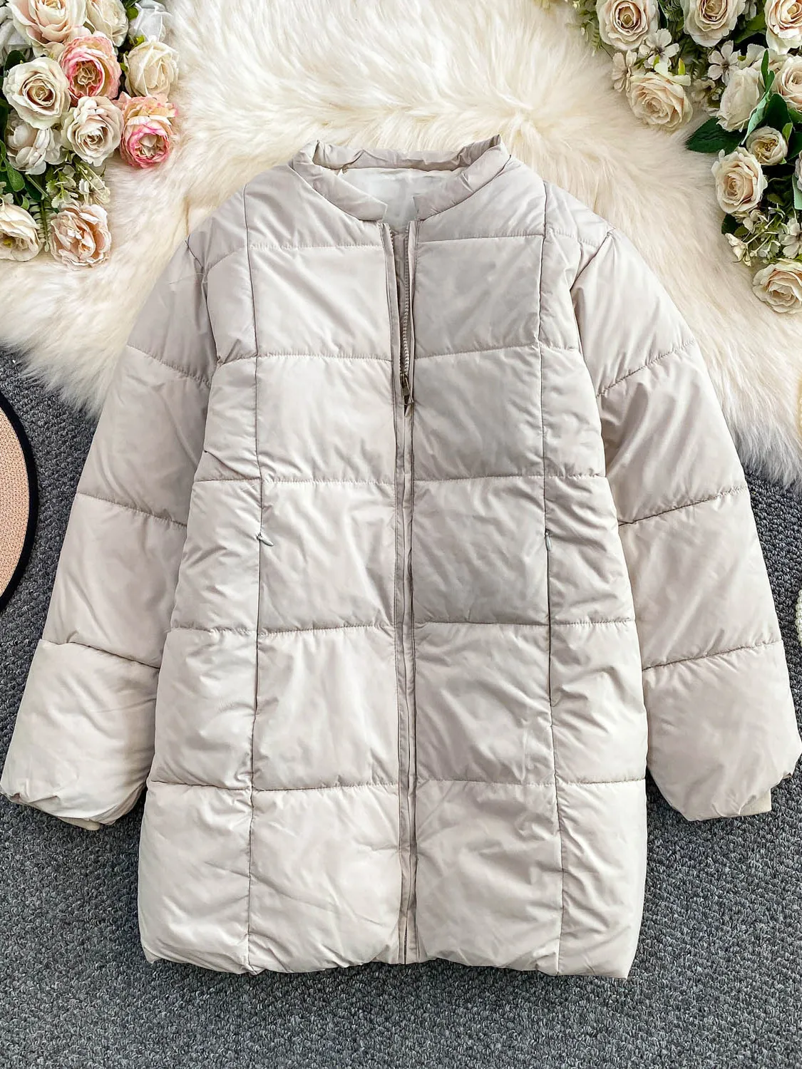 

Bla Plaid Thiened Cotton Bread down Jaet Women's Winter Faion Loose Slimming Medium-Length Outerwear