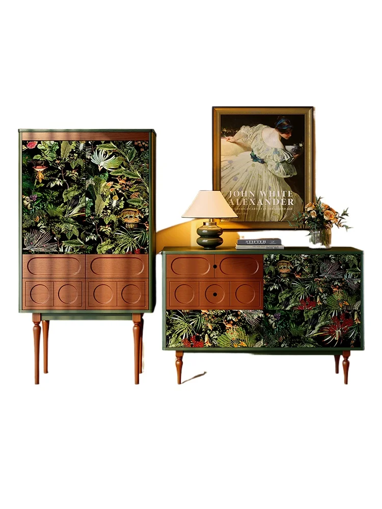 

French retro solid wood chest, antique storage cabinet in bedroom, small apartment household side cabinet, color matching