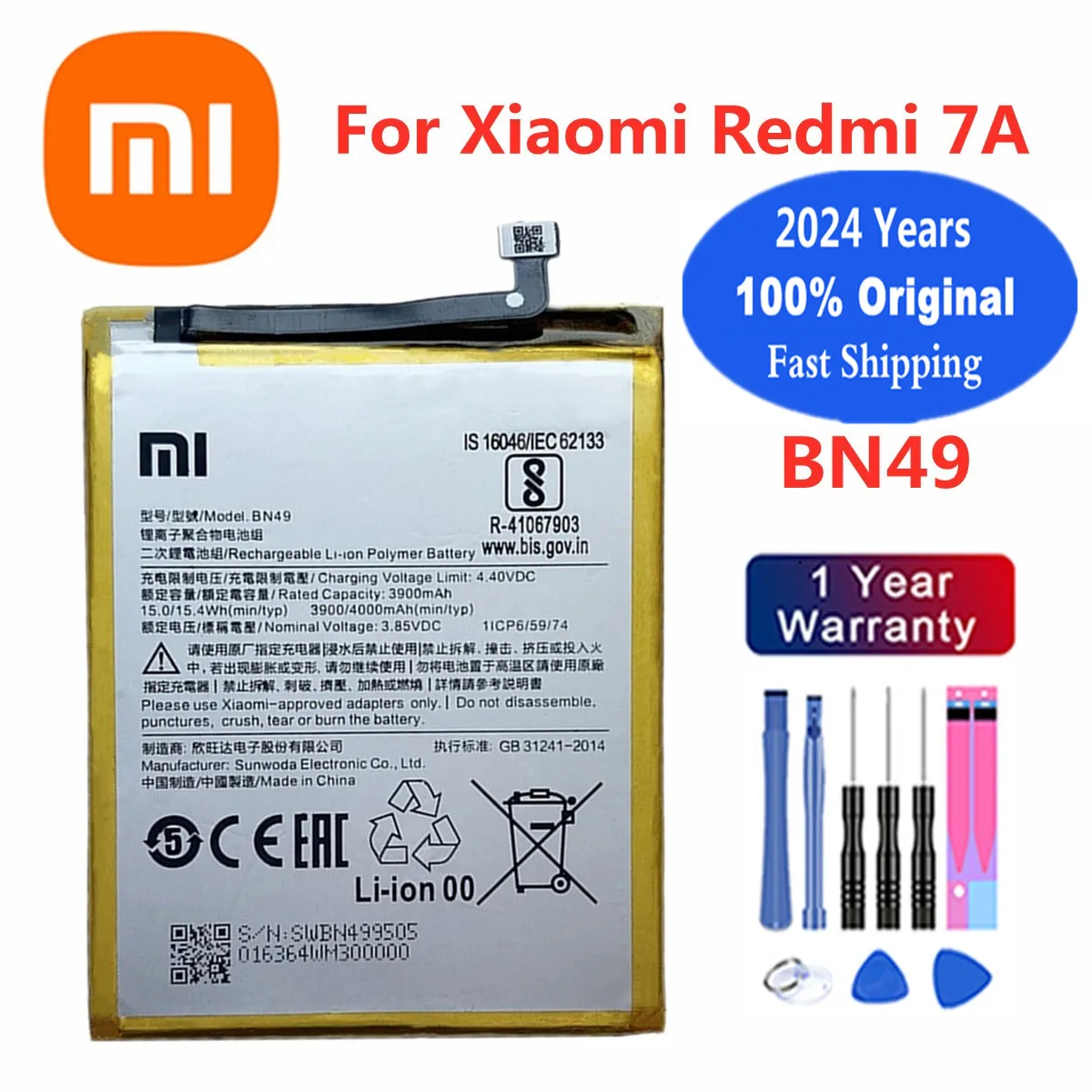 

2024 Years Xiao Mi Original Replacement Battery BN49 For Xiaomi Redmi 7A Phone Battery Battery 4000mAh With Tools Fast Deliver