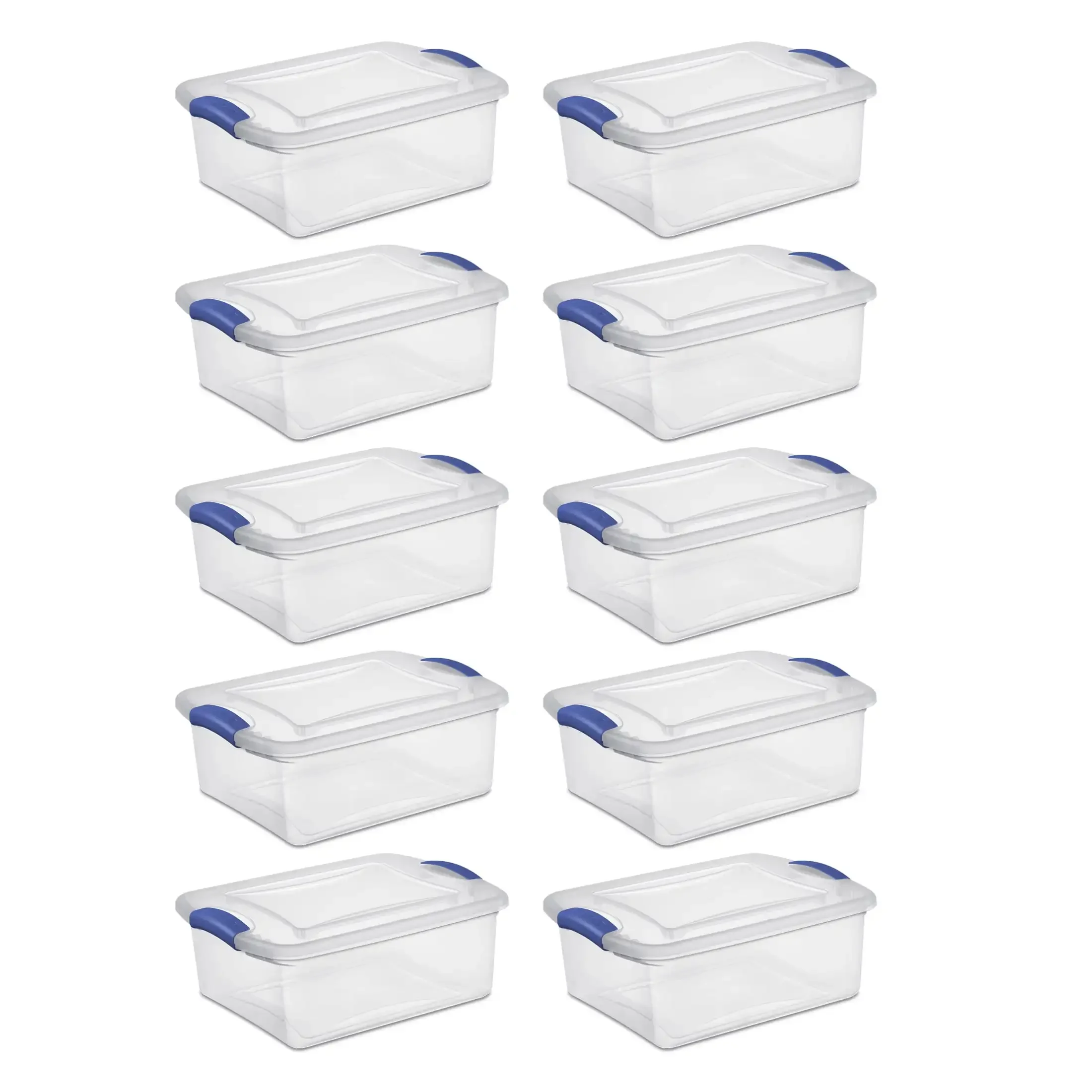 

15 Quart Latch Box, Clear Plastic Storage Bin with Clear Lid, Blue, 10 Count