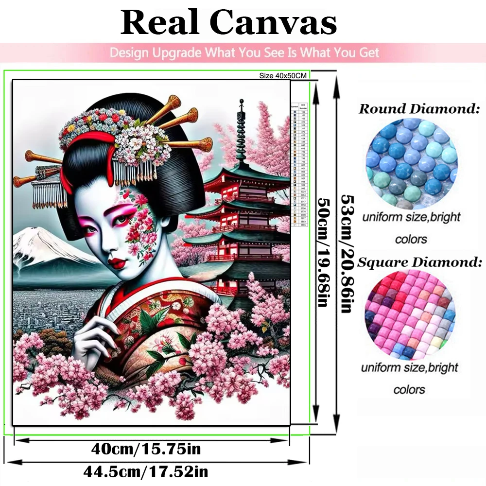 5D Diy Diamond Art Painting Jewelry Cross Stitch Kit Japanese Kimono Woman Full Mosaic Embroidery Cherry Blossom Geisha Picture