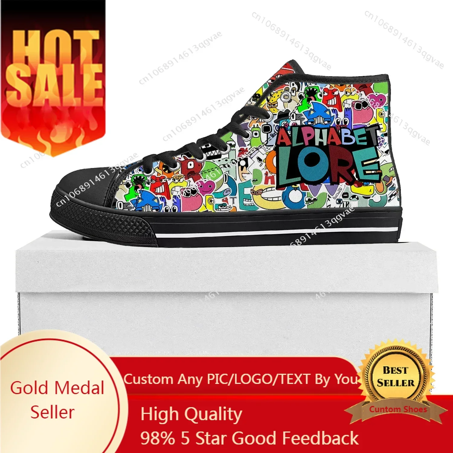

Alphabet Lore High Top Sneakers Mens Womens Canvas Sneaker Casual Couple Shoes Custom Made Shoe Black