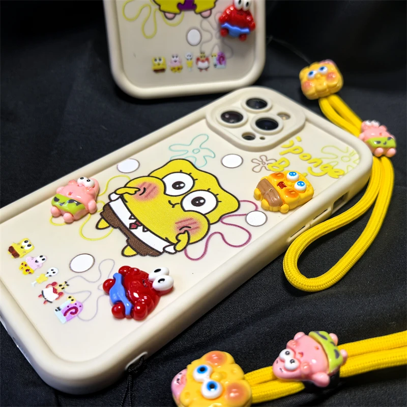 For Motorola Moto Edge 50 Pro Ultra Neo Fusion So Cute 3D Cartoon SpongeBob Patrick Star Toy Phone Case Hand Strap Soft Cover