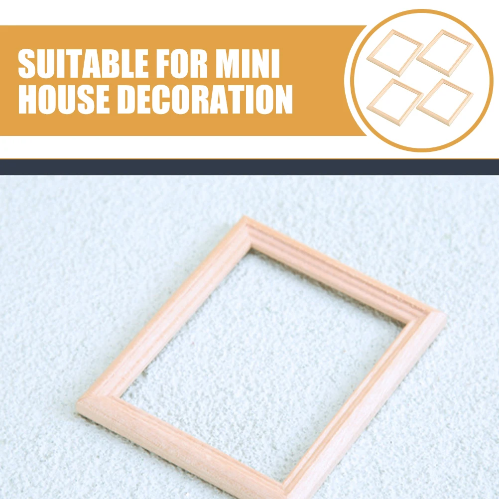 

4pcs Mini Furniture Wooden Picture Frames Diy Tiny Photo Frames For Crafts House Picture Frame Micro Landscape Decors