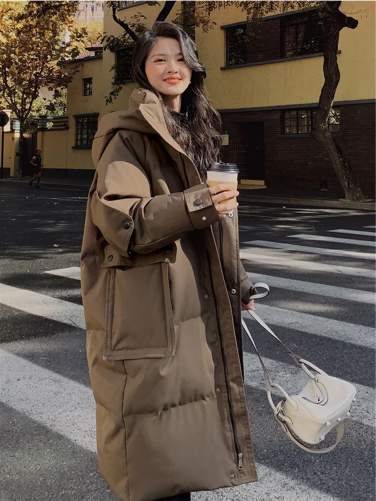 Coffee Plaid Parkas Women Loose Young Casual Zip-up Winter Female Students Sweet Retro Outwear Windproof Newest Chic Holiday