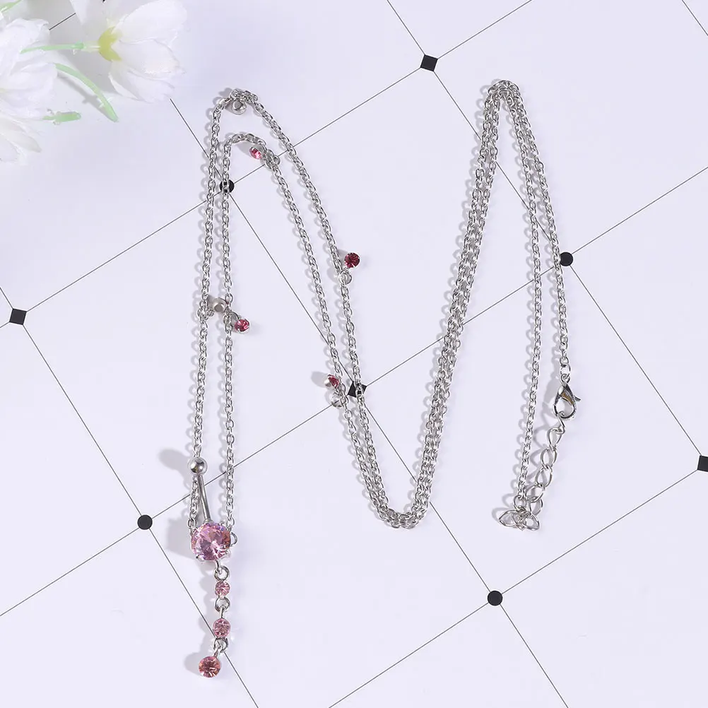 

2 Pcs Zircon Pendant Navel Ring Belly Button Rings with Waist Chain Stainless Steel Bars