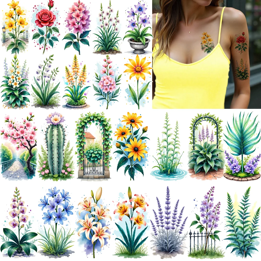 

9 шт., временные татуировки орхидеи, временные татуировки, наклейки с цветами, водонепроницаемые, долговечные наклейки для тела для щек, груди, дам