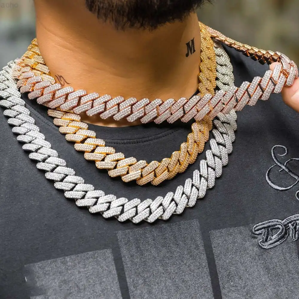 12mm 3 Rows Jewelry S925 Moissanite Cuban Necklace Chain Diamond Hip Hop Custom Pendant Necklace Handmade Cuban Link Chain