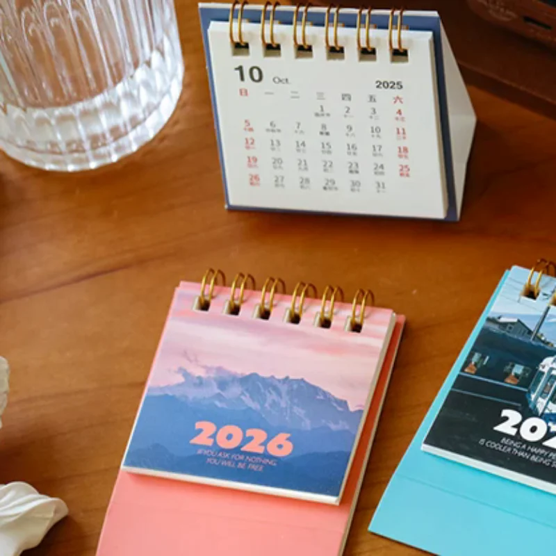 

2026 Landscape Mini Desk Calendar Creative Coil Calendar Planner Desktop Ornament Decoration Office Stationery