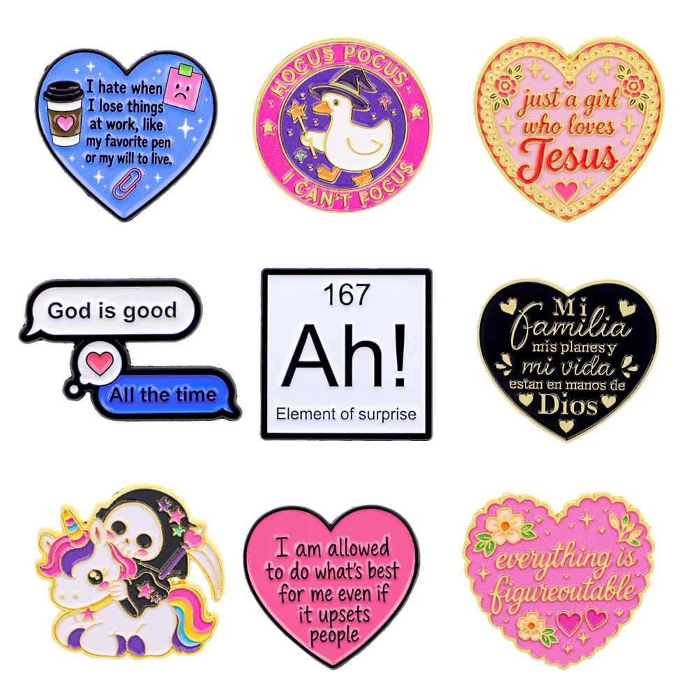 Adorable Enamel Pin Collection Cute Animals Funny Work Quote Metal Badge Fashion Holiday Birthday Present