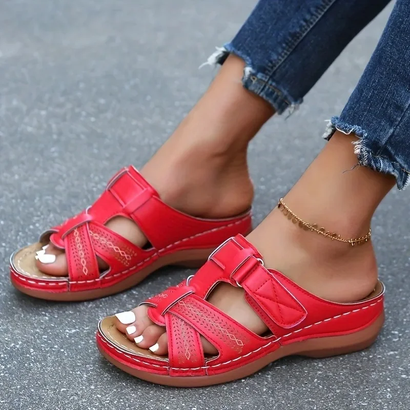 2026 Sommer Damen Keilsandalen Premium Orthopädische Offene Zehen Sandalen Vintage Rutschfeste Leder Freizeitschuhe Damen Plateau Retro Schuhe – Detail 5