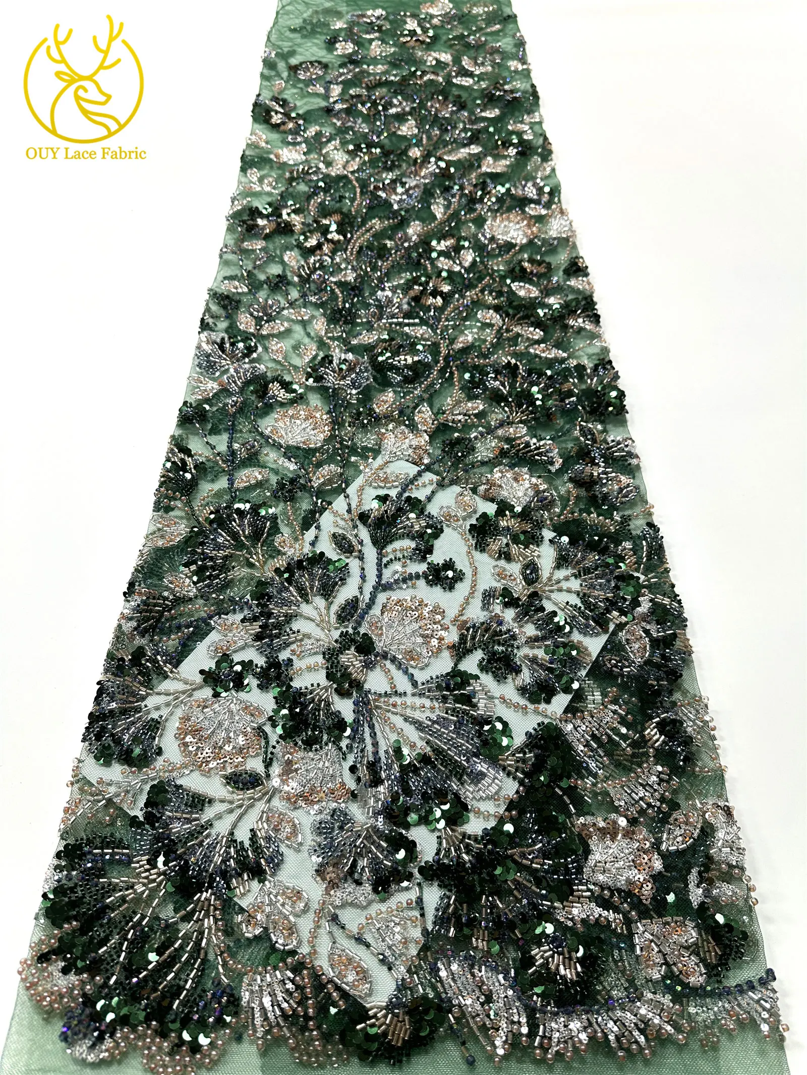 Luxuriöser afrikanischer schwerer Perlen-Spitzenstoff 2026, hochwertiger nigerianischer Tüll mit Pailletten, Spitzenstoff, Brautkleid, Haute Couture-Stoff – Detail 18