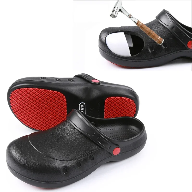 Wasserdichte Kochschuhe für Herren mit Schutzkappe, ölbeständig, rutschfest, Pflegeschuhe, Krankenhaus- und Küchenschuhe, Slip-On-Sandalen