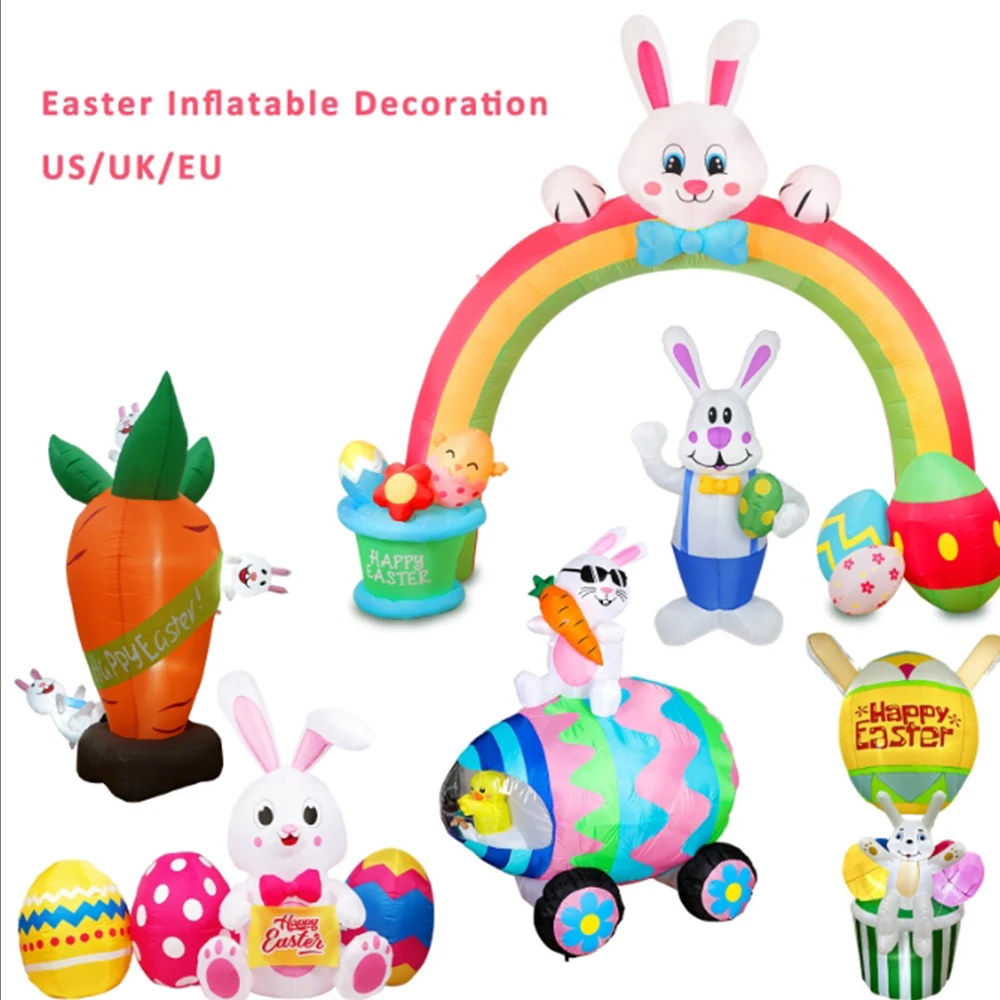 OurWarm 6ft Easter Inflatables Outdoor Decorations Inflatable Easter Bunny and Colorful Eggs Build-in 5 LEDs Blow Up Yard Decor