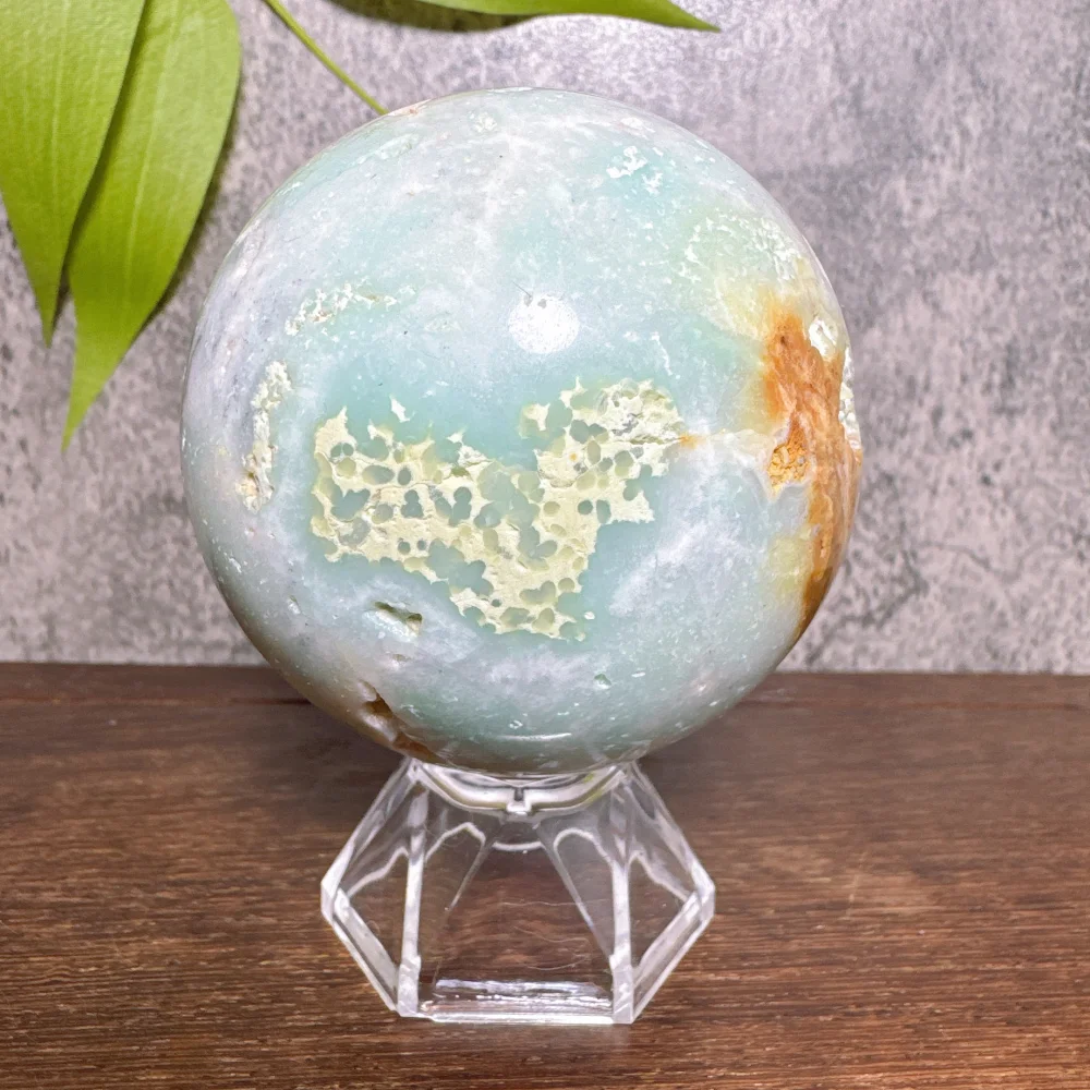 Natural Blue Yellow Caribbean Calcite Sphere Raw Stone Healing Crystal Reiki Energy Home Decor