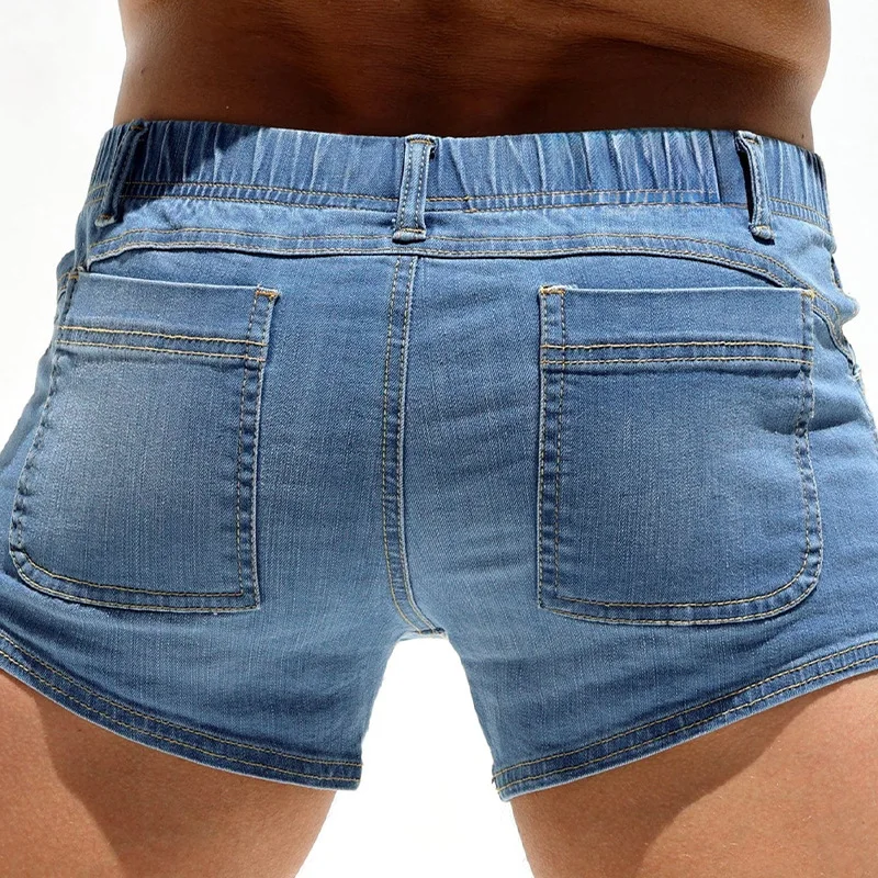 High-elastic Shorts, Slim-fitting Feet, Elastic Mid-waist, Leg-length Hot Pants, Men's Denim Shorts