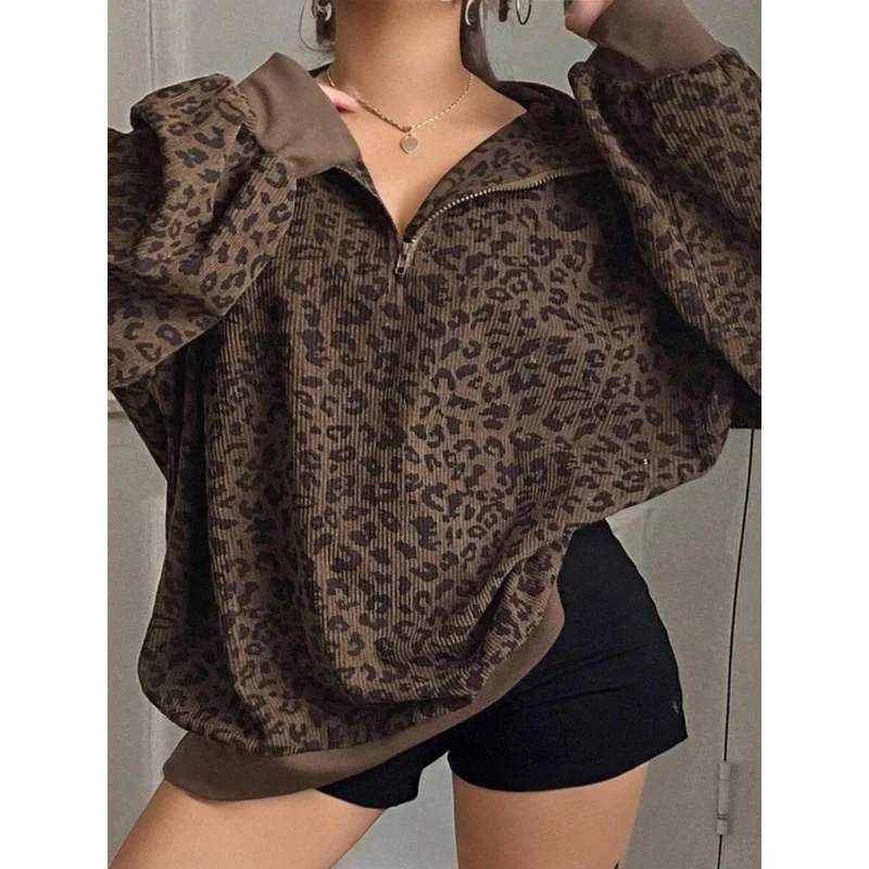 

Leopard Print Stand Collar Coat Women's Fashion Outerwear Spring Seasonal High Quality Fabric 100% Other Material Available