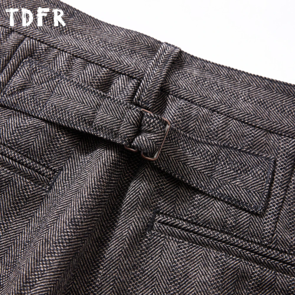 Celana Retro Pria Saku Kasual Sederhana Musim Gugur Musim Dingin Tebal Lurus Celana Panjang Pria