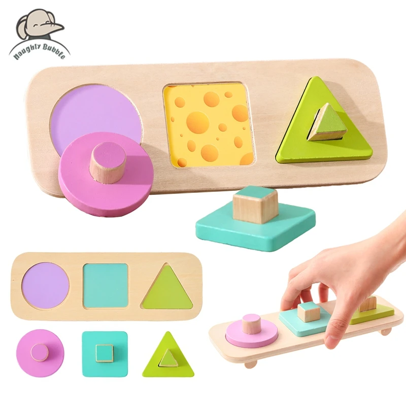 Jouets Montessori pour Bébés, Jeu de Puzzle en Bois, Dessin Animé, Planche à Saisir les Fruits, Document de Forme, Éducation Précoce