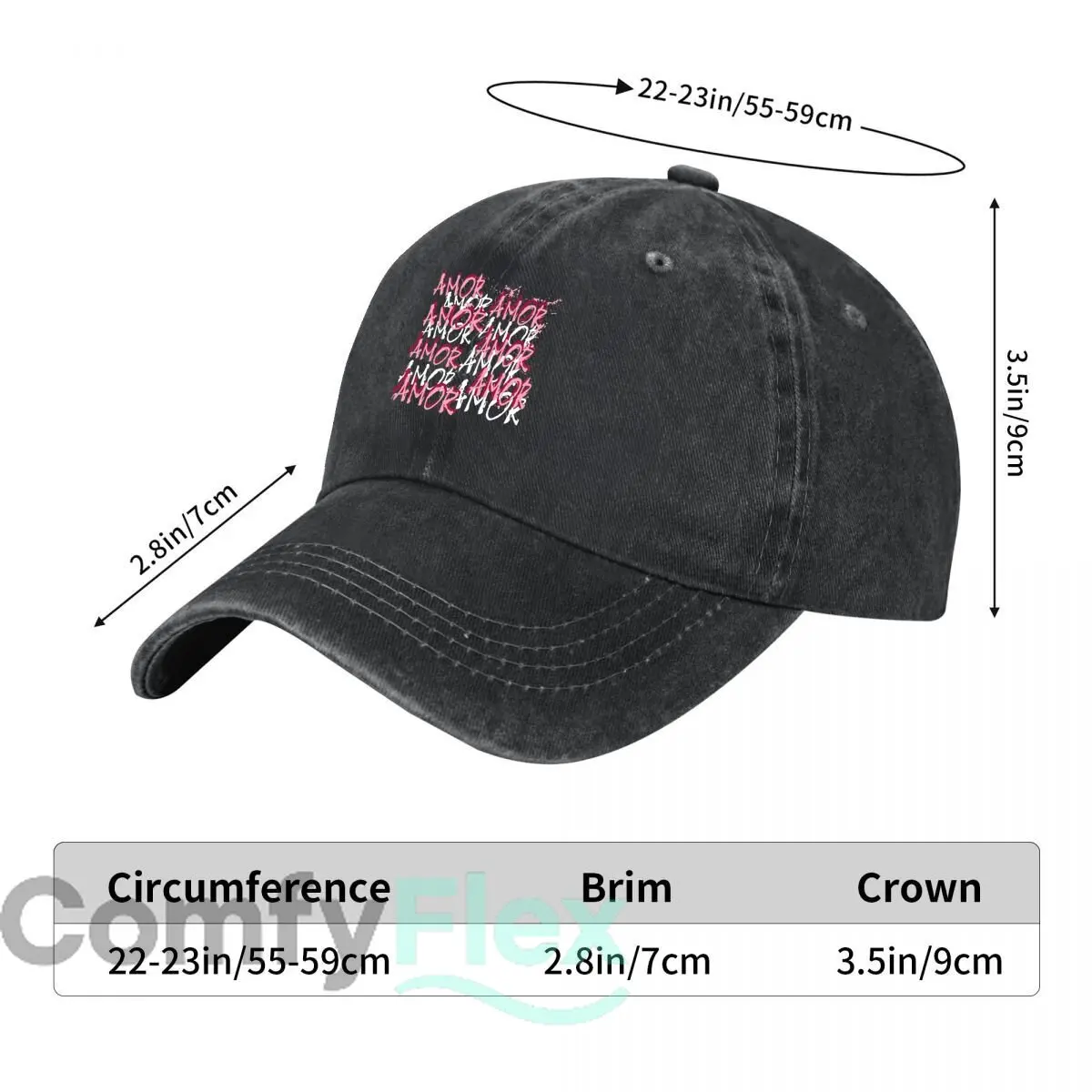 Amor Pink Brush Lettering Repeating Text Graphic Design Baseball Cap Men Women Distressed Washed Sun Cap Outdoor Workouts Hat