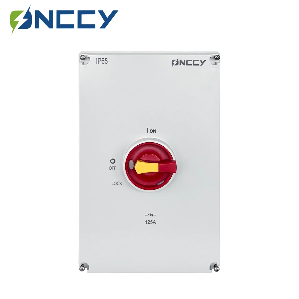 

ONCCY 2P 3P 4P AC Isolator Switch Outdoor, Plastic Enclosure Box, switch disconnector, 125A Rotating Handle lock