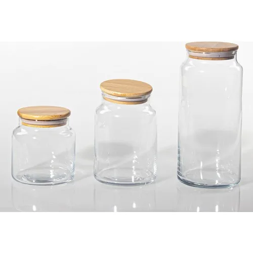 Pounds With Bamboo Lid Borosilicate Jar Set 3'lü-Brown