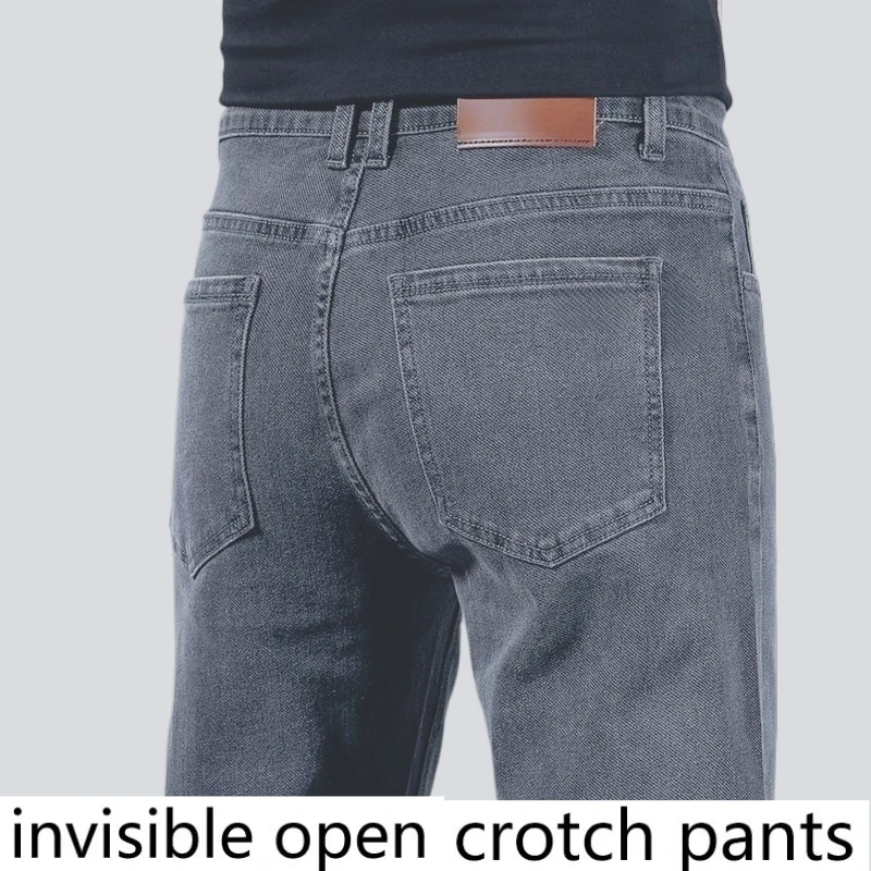 Invisible Crotch Pants, Elastic Jeans, Men's Slim-fitting Straight Trousers, Full-open Outdoor, Passionate and Convenient
