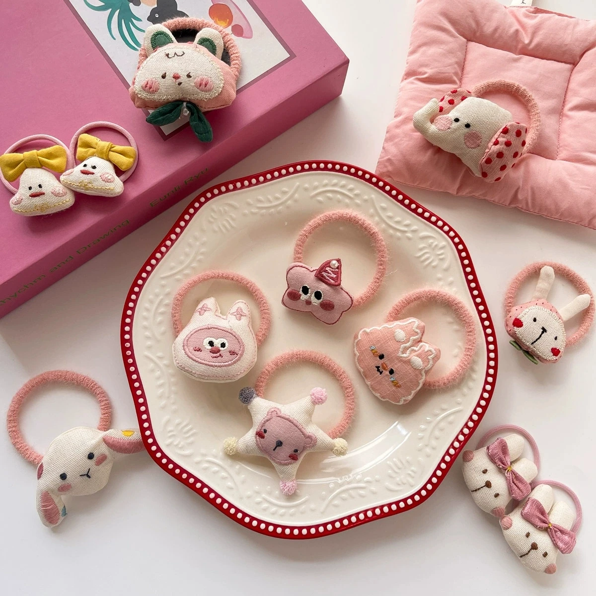 

Cartoon Bunny Elastic Hair Bands for Girls Hair Accessories Toddler Ponytail Holder Children Cotton Hair Tie Pink Hair Holder