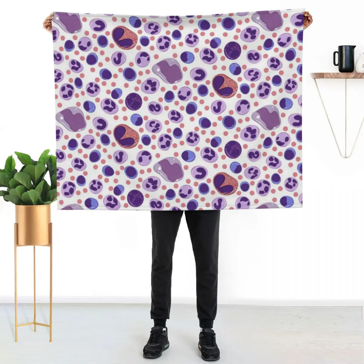 

Large White Blood Cell Pattern Throw Blanket Cozy Warm Blanket for Bed Room Decor