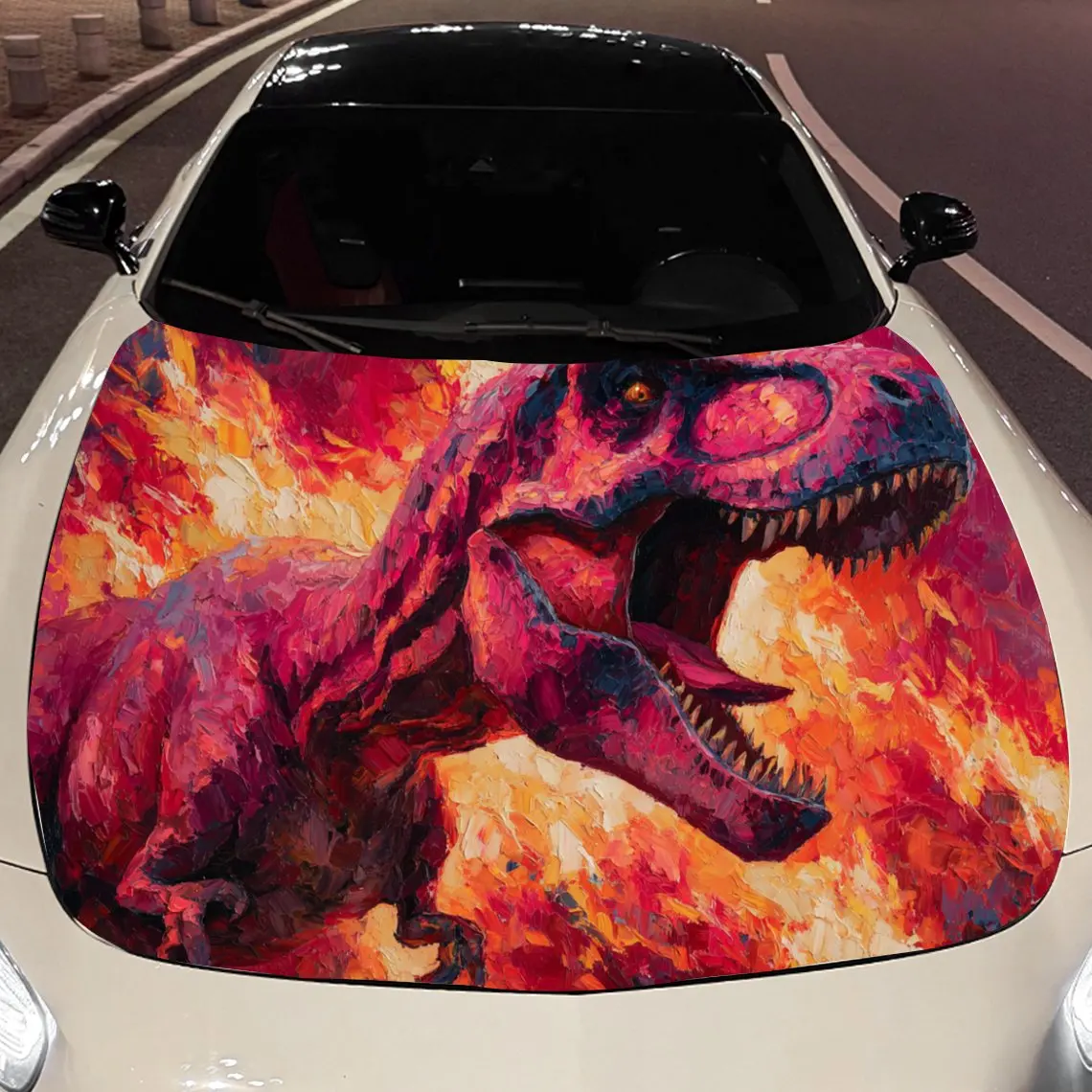 Tyrannosaurus Rex in the Flames Car Hood Vinyl Stickers Car Surface Protection Decal Car Decoration Cover Vinyl Wraps Waterproof