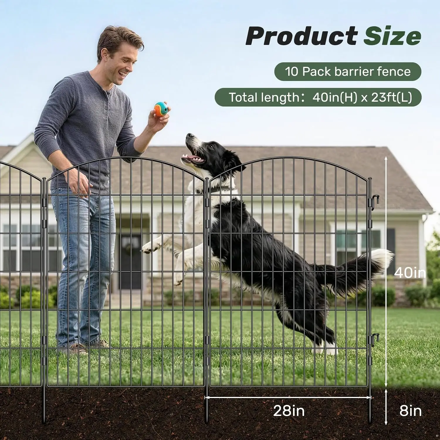 Rustproof Metal Garden Fence With Gate 40 Inch Height 23 Ft Length Reinforced Tight Mesh Barrier With 4 Locks For 2 Gates No Dig Easy Assembly Outdoor Yard Garden Rabbit Protection