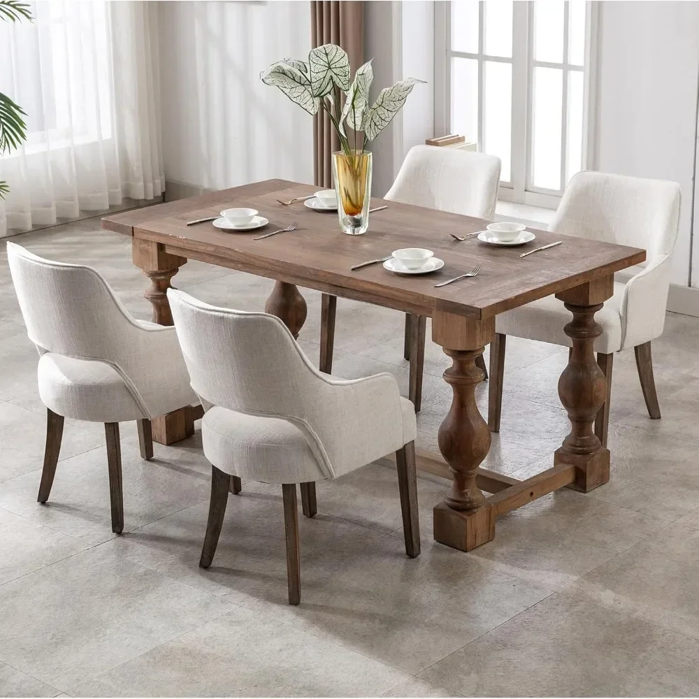 A Linen Fabric Dining Chairs Set of 4,Upholstered Side Chairs,Farmhouse Accent Chairs with Open Back Wood LegsCream(Wider seats)