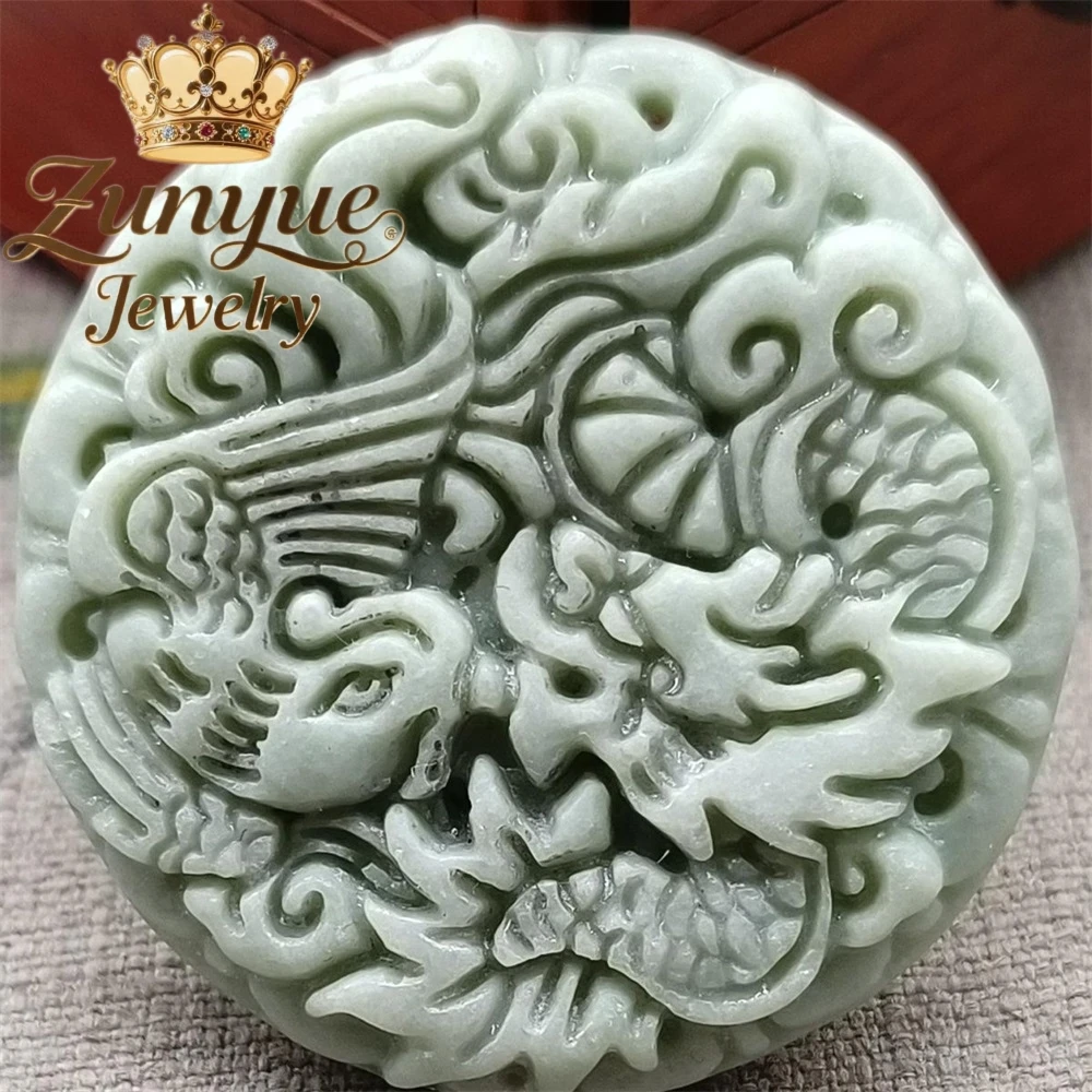 

Jade Dragon And Phoenix Pendant Natural Jade Pendant Auspicious Dragons And Phoenixes Round Pendant Fashion Jewelry Exquisite