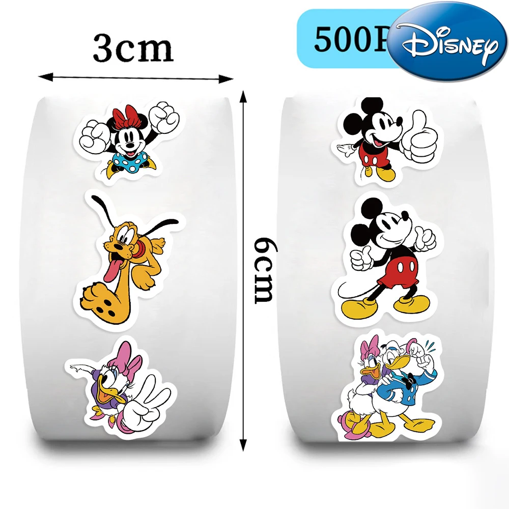 

500pcs/Roll Cute Disney Anime Mickey Mouse Cartoon Stickers Cartoon DIY PVC Laptop Decals Decoration Stiker Kid Classic Toy Gift