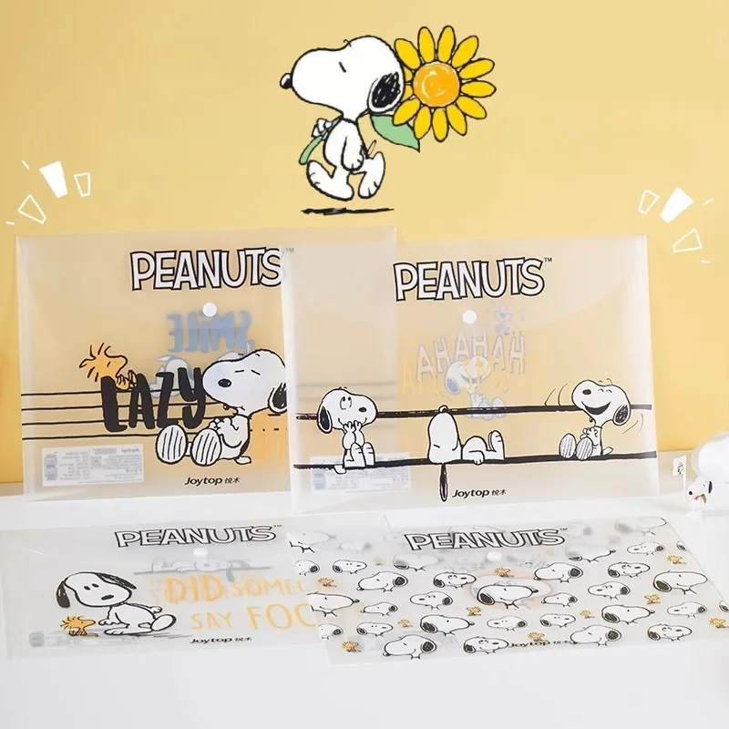 4pcs Snoopy Stationery Office Storage Bag A4 Transparent File Bag Cartoon Plastic Documents Filing Organizer Student Supplies