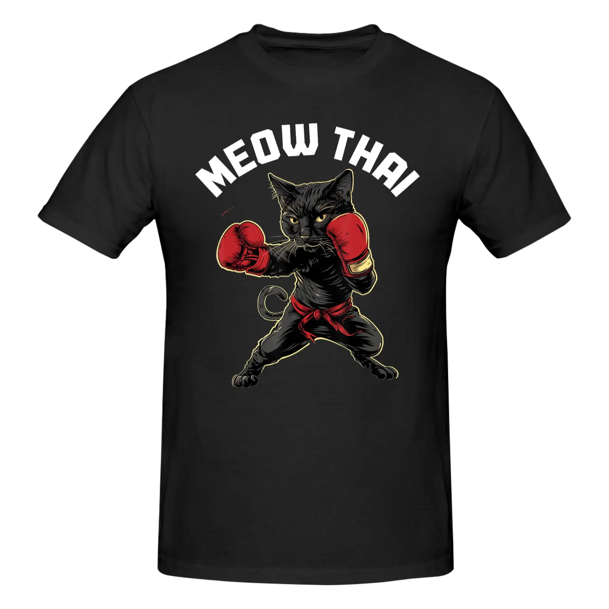 1 Piece Kickboxing Cat Funny 100% Cotton T-Shirt Meow Thai Tees Tops For Men
