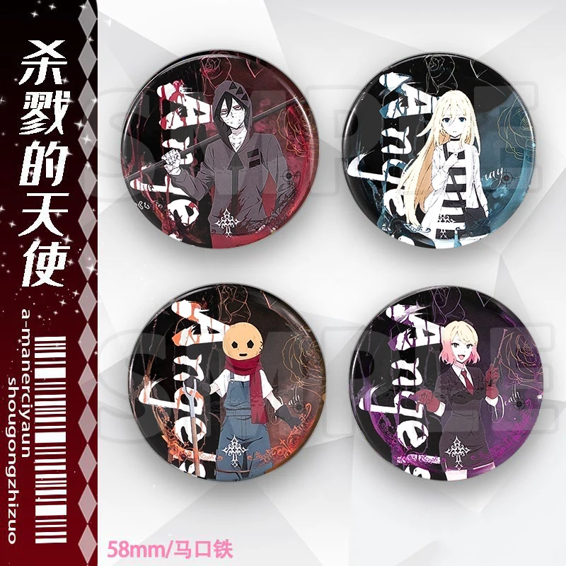 Figuras de fantasía de acción COS Anime ángeles de la muerte Rachel Isaac Foster Eddie insignia de hojalata de dibujos animados juguetes de regalo de Navidad para niños
