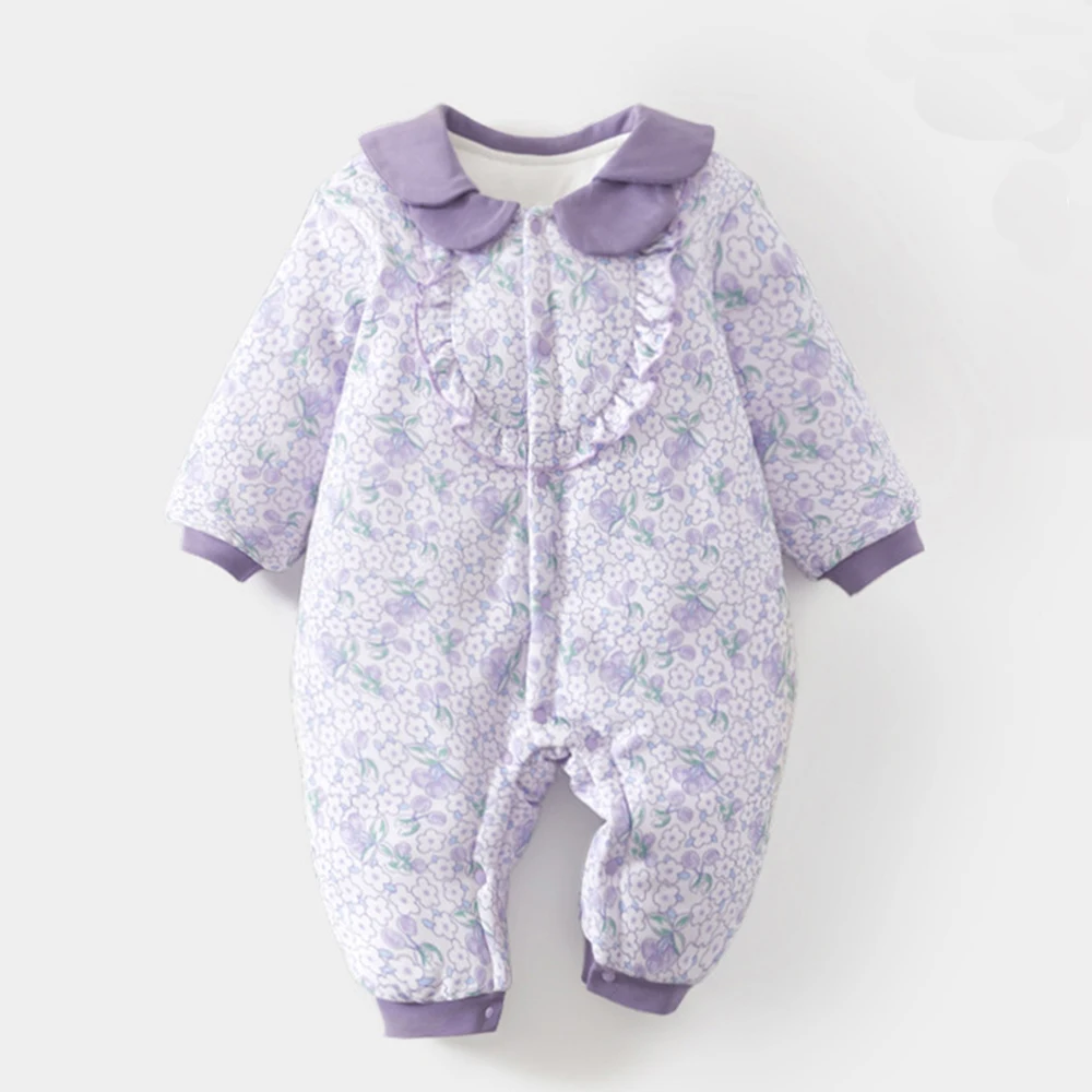 Winter New Arrivals Baby Girls 100% Cotton Think Warm Bodysuit Newborn Baby Girl Floral Rompers