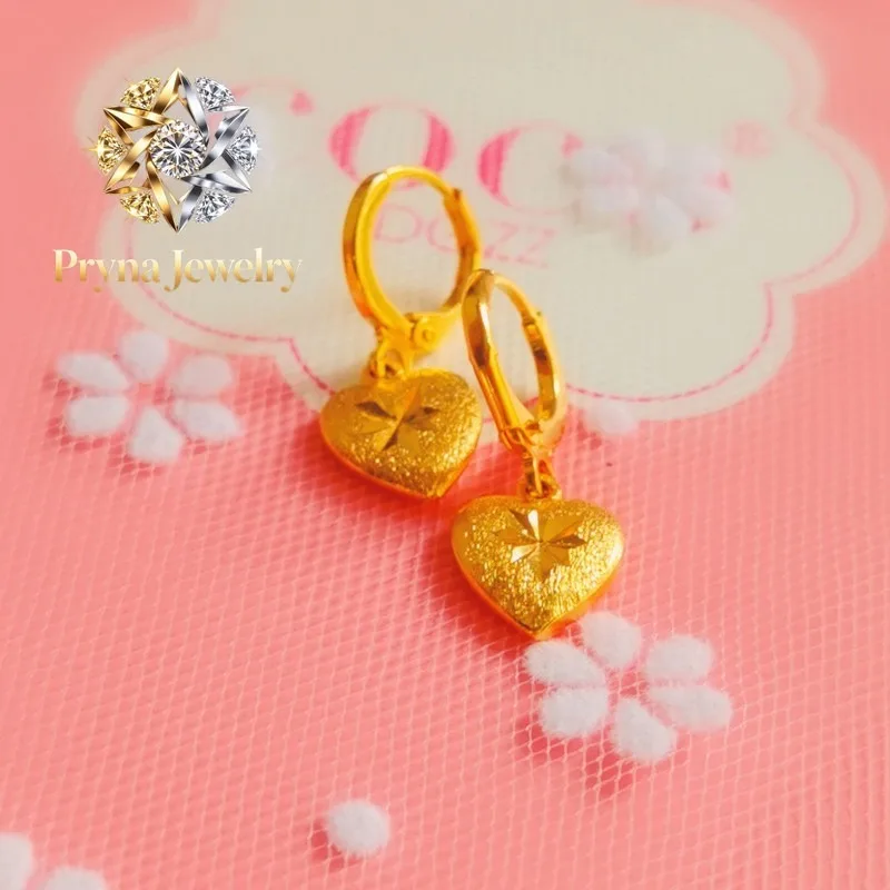 

Pryna Jewelry Luxury 24K 9999 Pure Gold real gold Women's Earrings Peach Heart Earrings