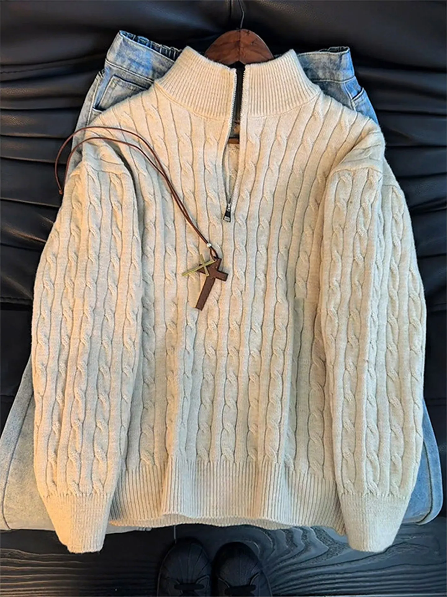 

Мужской вязаный свитер Cleanfit на молнии с утолщенным воротником-стойкой, для ношения как поддевка или как верхняя одежда, из полиэфирного волокна, весна-осень