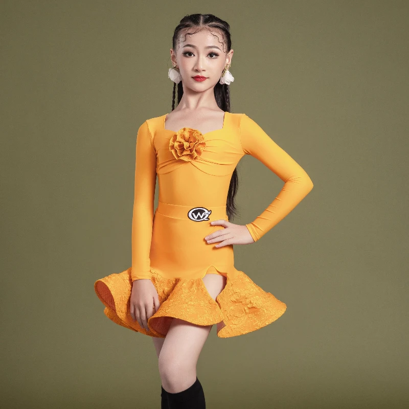 

Новое осеннее и зимнее высококачественное детское танцевальное платье и комплект для выступлений для латинских танцев, тренировочная одежда для девочек