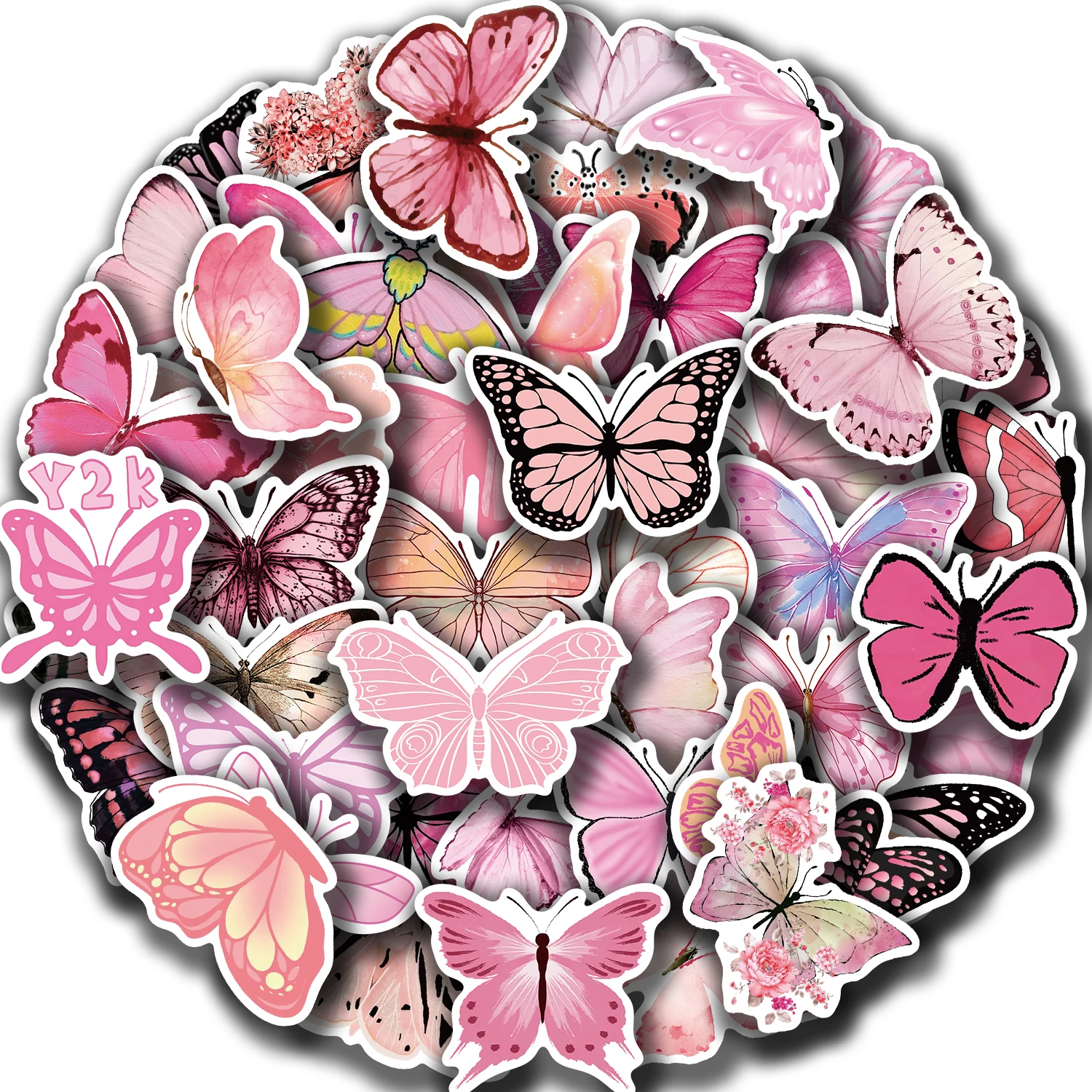 50pcsPink Beautiful Butterfly Stickers For Laptop Stationery Sketchbook Sticker Aesthetic Craft Supplies Scrapbooking Toys